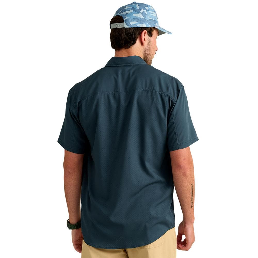 Huk Tide Point Short Sleeve Button Down Shirt Sea Storm S
