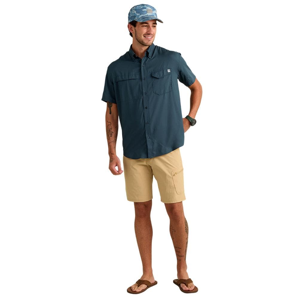 Huk Tide Point Short Sleeve Button Down Shirt Sea Storm XL
