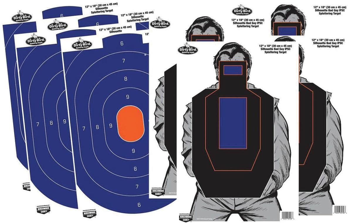 Birchwood Casey Dirty Bird Combo 12"x18" 4-Blue/Orange Oval & 4-Bad Guy IPSC Silhouette