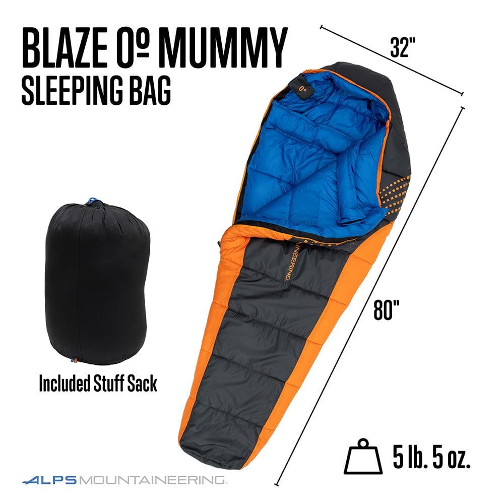 Alps Mountaineering Blaze 0 Regular Sleeping Bag 32x80 Charcoal/Orange