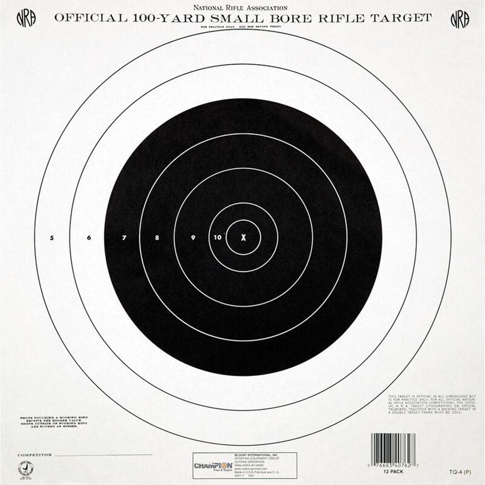 Champion Official NRA Paper Targets TQ-4(P) 100 yd Small Bore Rifle Single Bull 100/ct