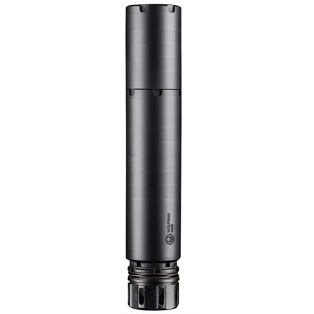 Dead Air Wolfman Modular QD Pistol Suppressor 9mm Luger Stainless Steel Black Finish Key Micro Adapter