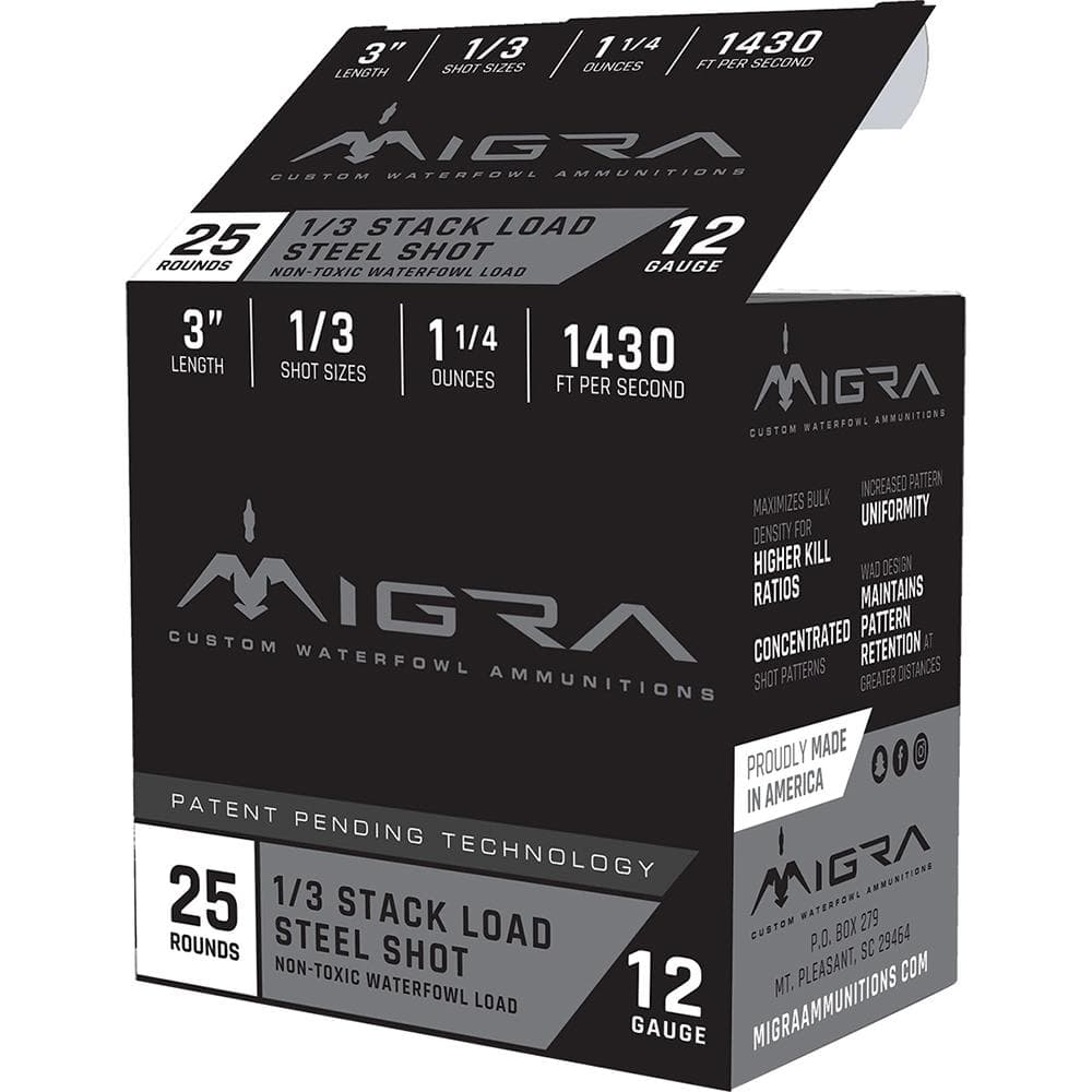 Migra Waterfowl Steel Shot Shotshells 12 ga 3" 1-1/4 oz 1430 fps #1/#3 25/ct