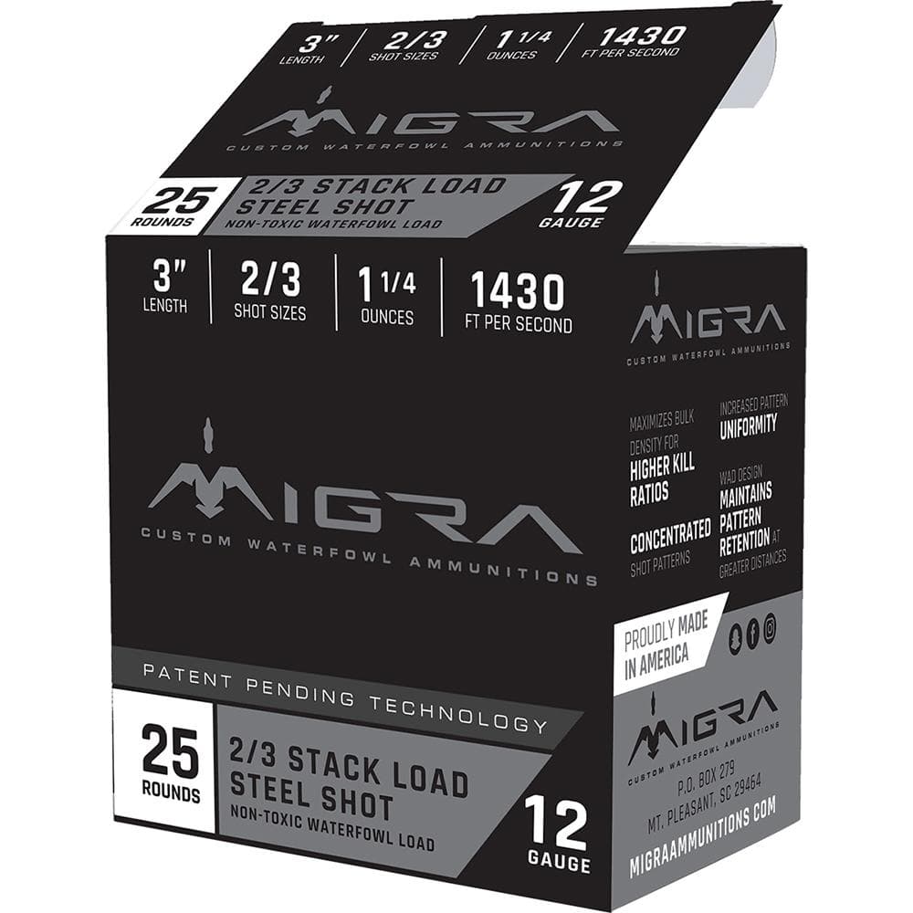Migra Waterfowl Steel Shot Shot Shells 12 ga 3" 1-1/4 oz #2#3 1430 fps 25/ct