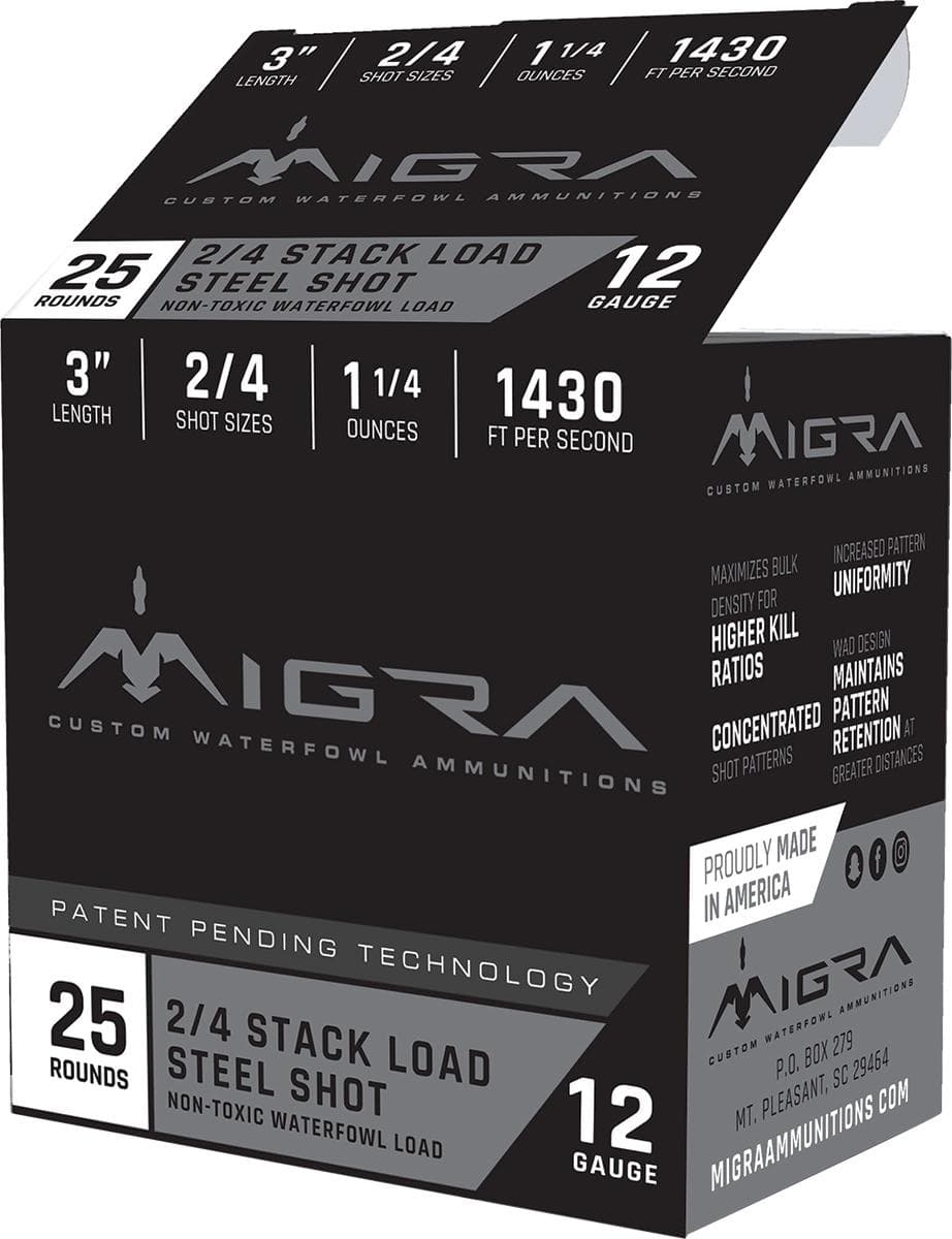 Migra Waterfowl Steel Shot Shotshell 12 ga 3" 1-1/4 oz 1430 fps #2 4 25/ct