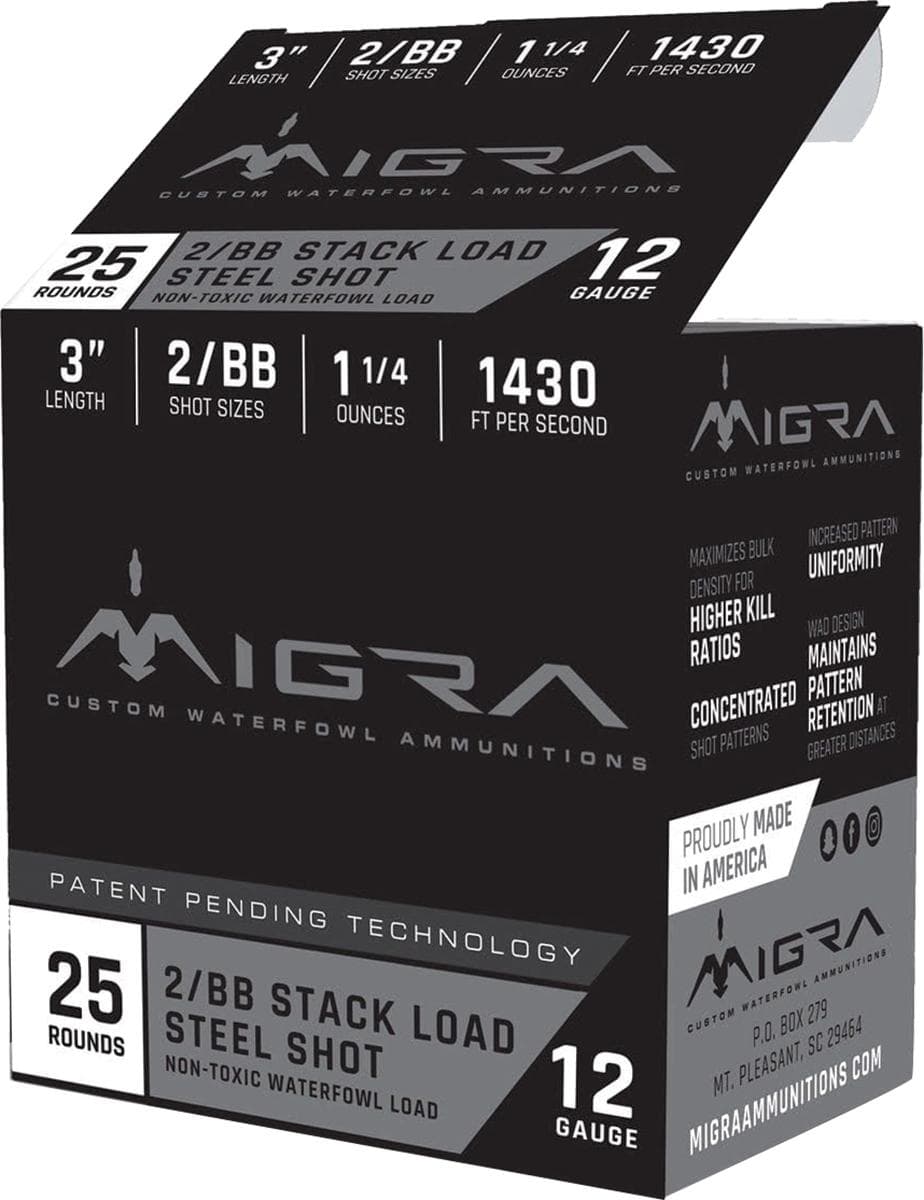 Migra Waterfowl Steel Shot Shotshell 12 ga 3" 1-1/4 oz 1430 fps #2-BB 25/ct