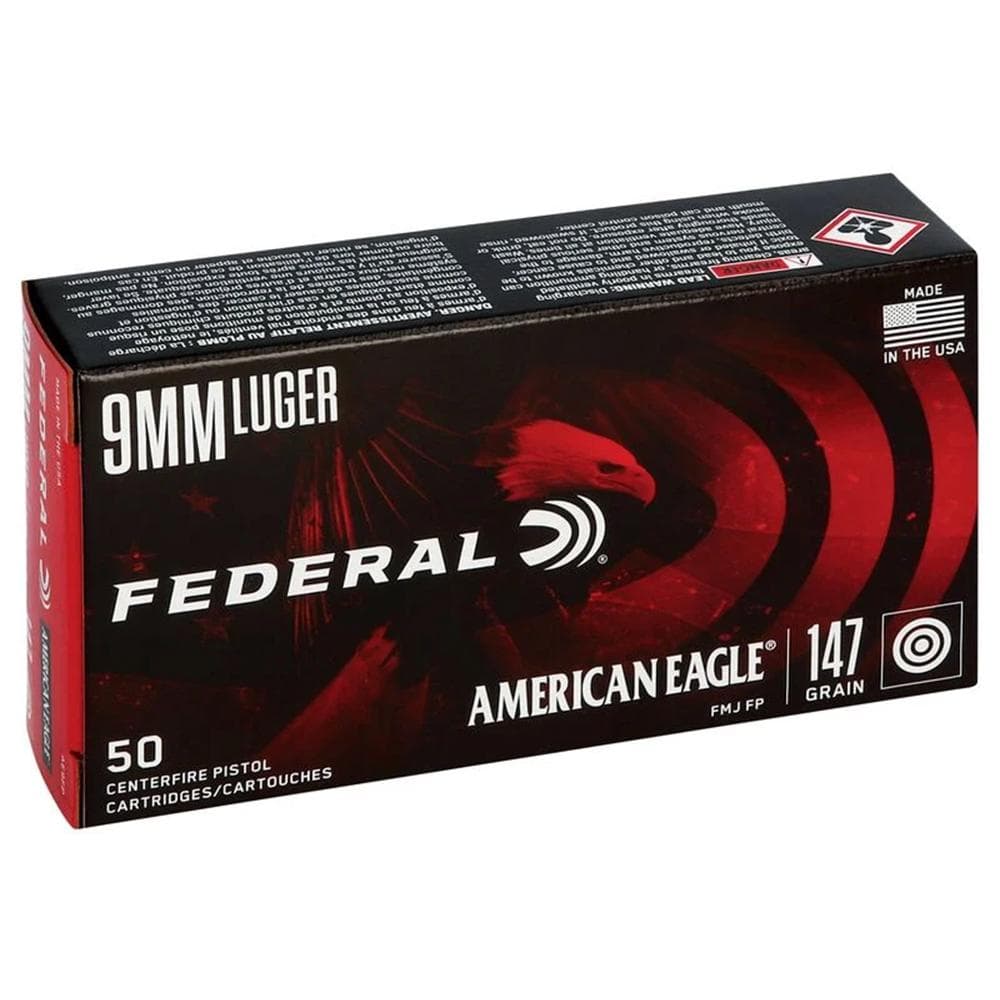 American Eagle Handgun Ammunition 9mm Luger 147 gr FMJ 1000 fps 50/ct