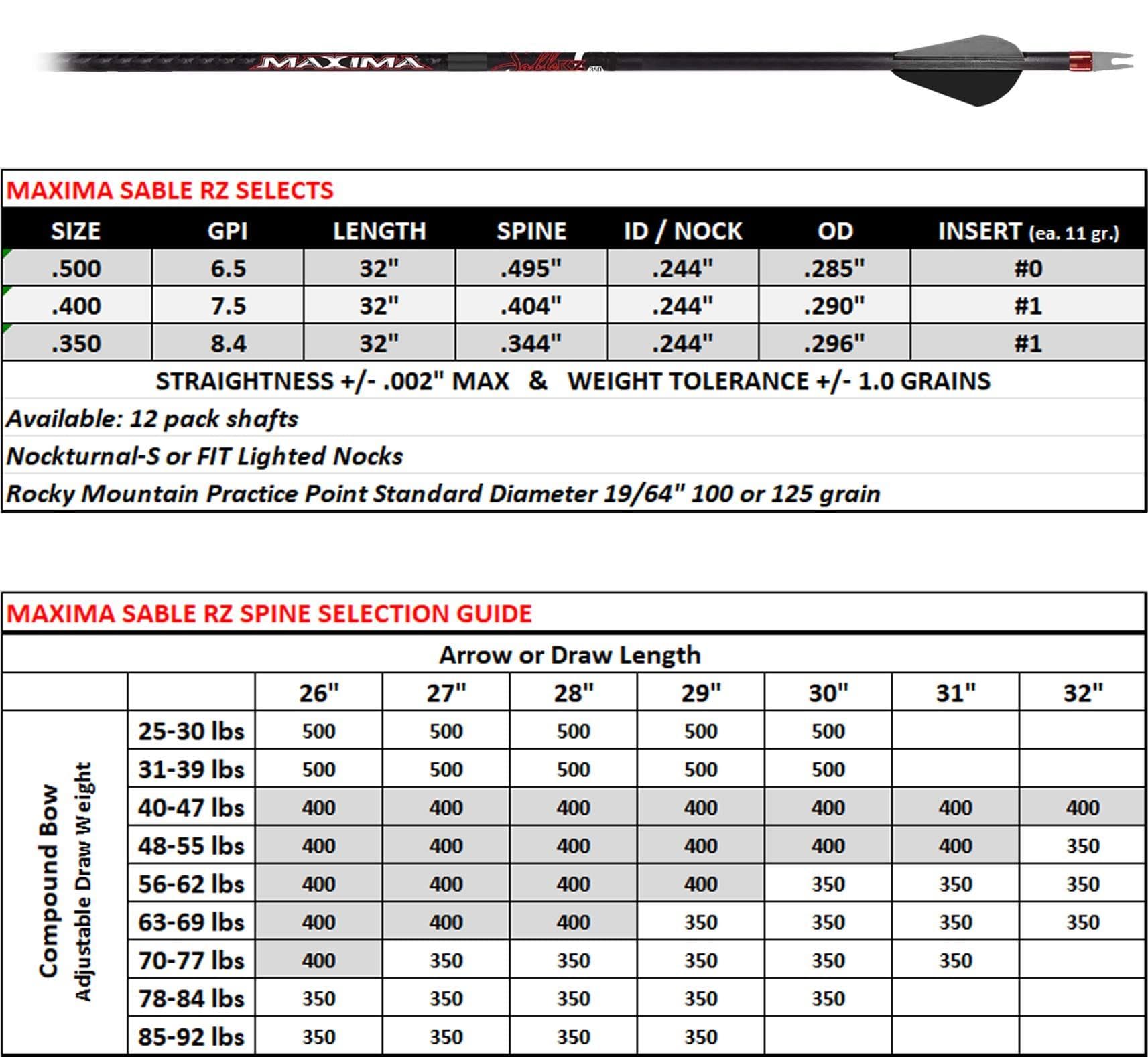 Carbon Express Maxima Sable RZ 350 Hunting Arrows - 12/pk