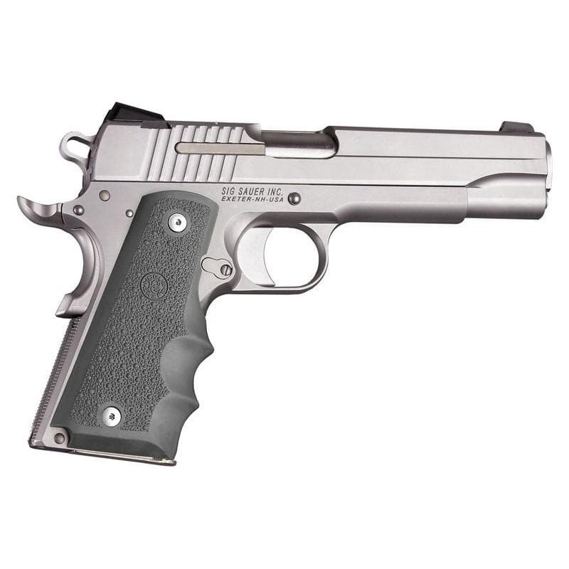 Hogue 1911 Gov't Rubber Handgun Grips with Finger Grooves Slate Grey