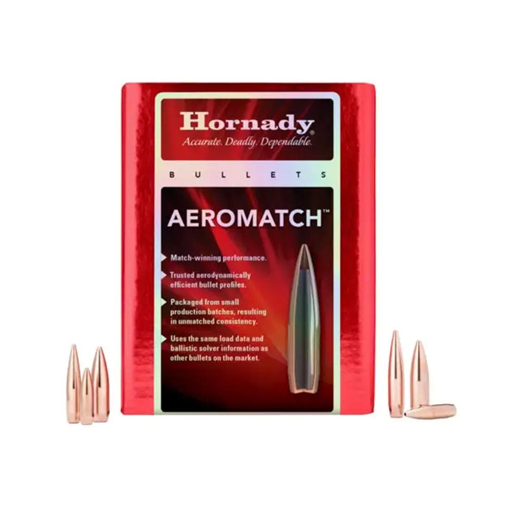 Hornady Aeromatch Rifle Bullets 22 CAL .224 77 HPBT W/C (1-9") 100 RDS