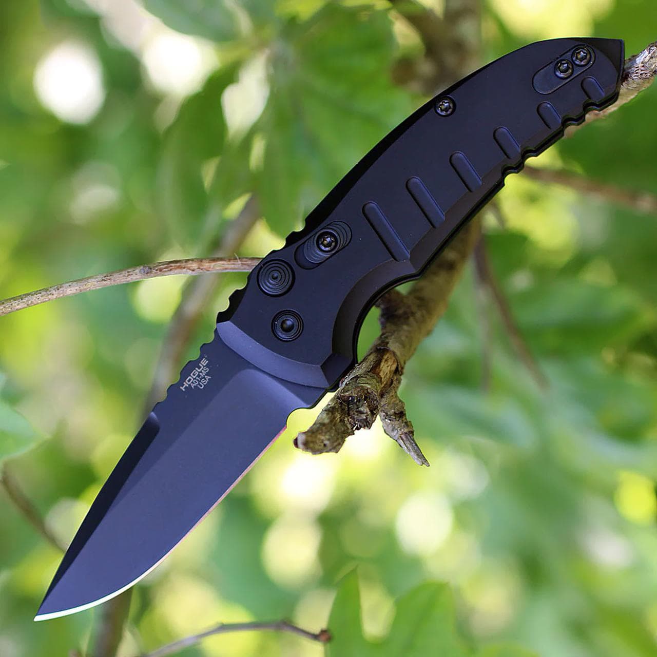 Hogue A01-Microswitch Automatic Folder Knife 2-3/4" Drop Point Blade Black