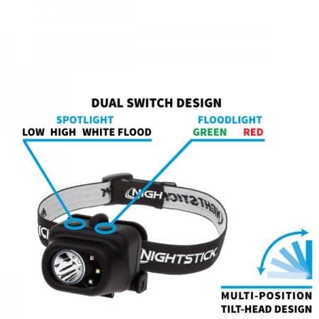 Nightstick Multi Function LED Headlamp White Spotlight White/Red/Green Floodlight Black