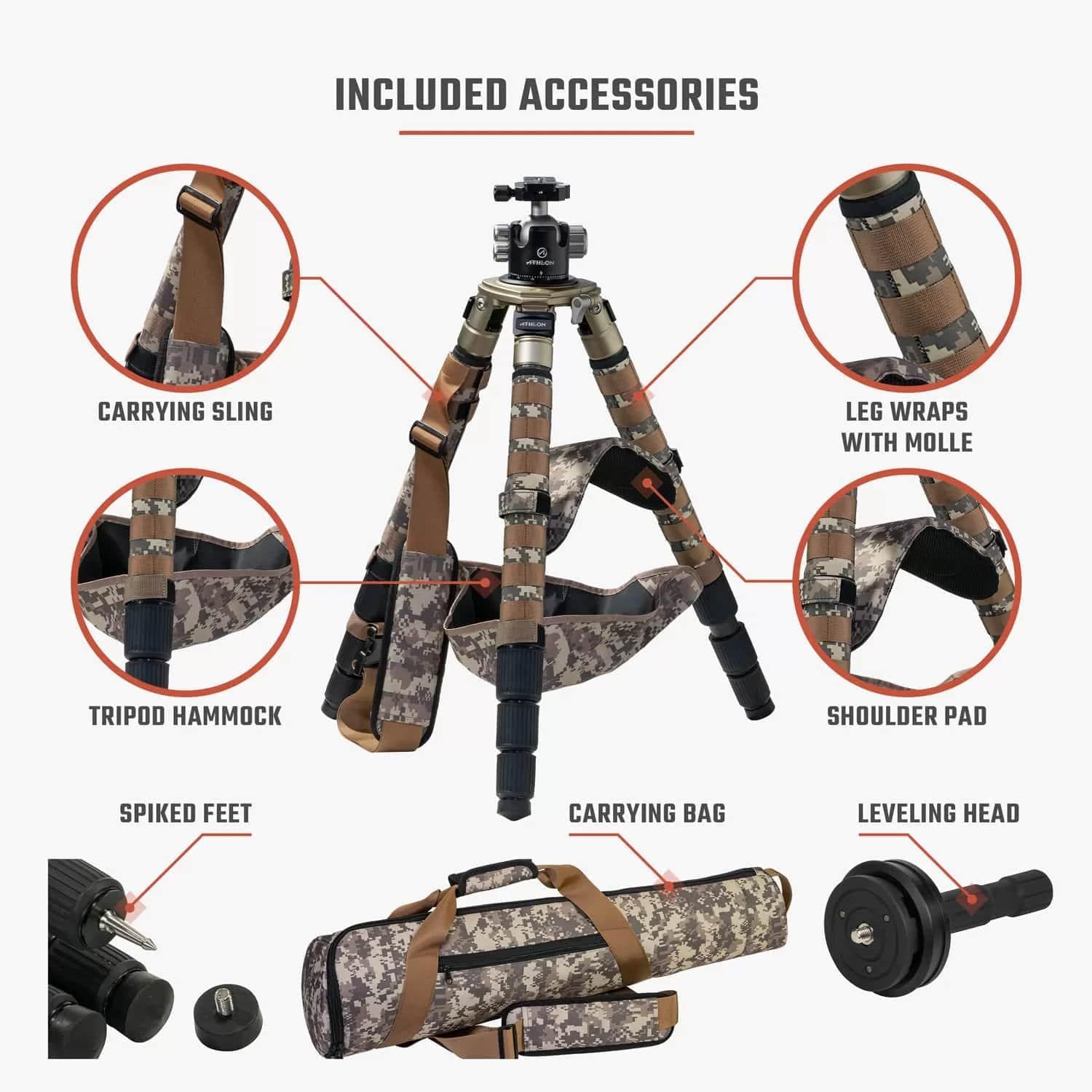 Athlon Midas CF29 Carbon Fiber Tripod 9" - 65" Camo with Soft Sided Carrying Case