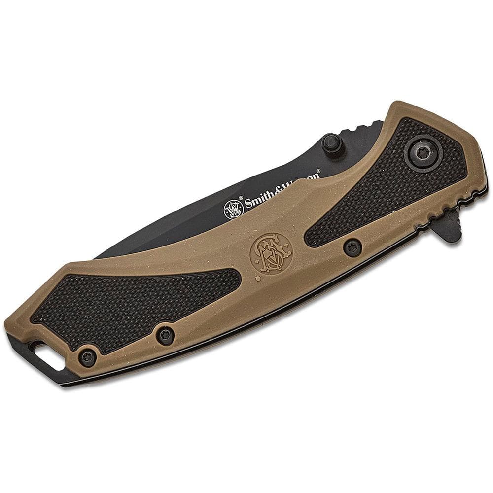 Smith & Wesson Extreme Ops Spring Assist Folding Knife 3-1/4" Drop Point Blade Black Tan Box