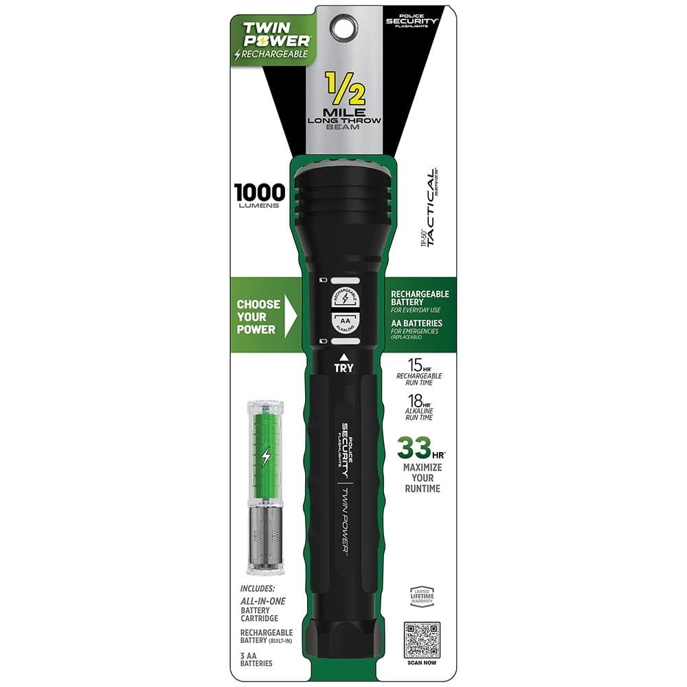 Police Security Flashlights Long Throw LED Flashlight 1000 Lumens Black