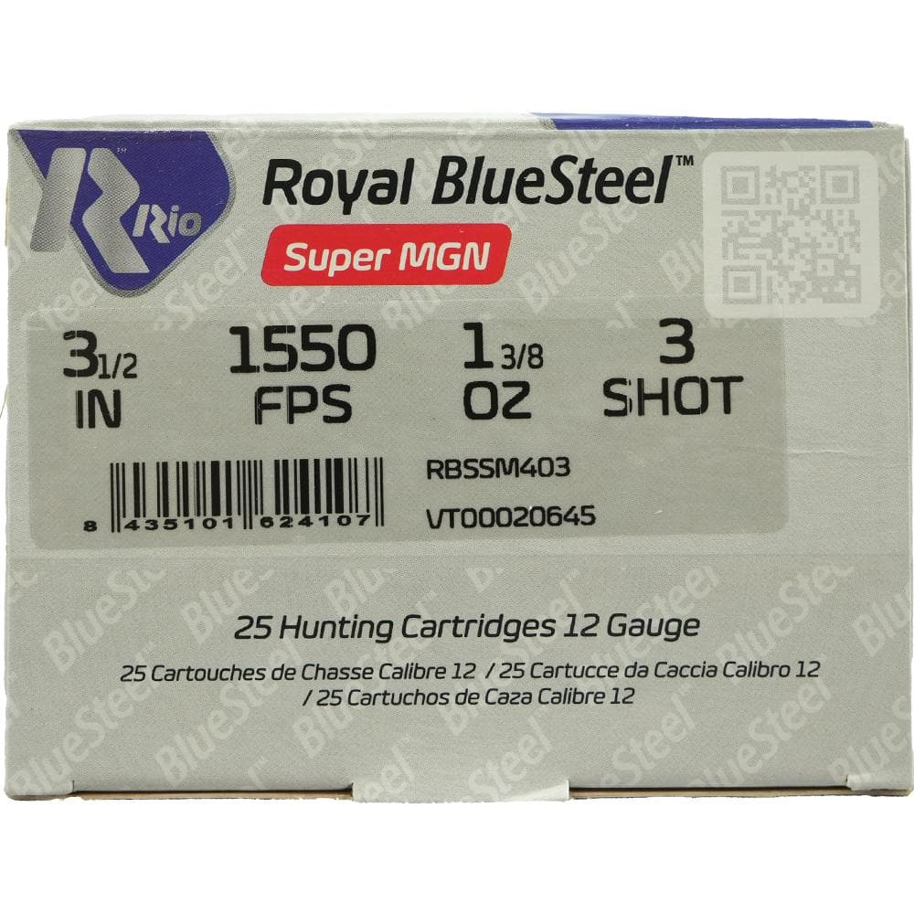 Rio Royal BlueSteel 12 ga 3 1/2" MAX 1 3/8 oz #3 1550 fps 25/ct