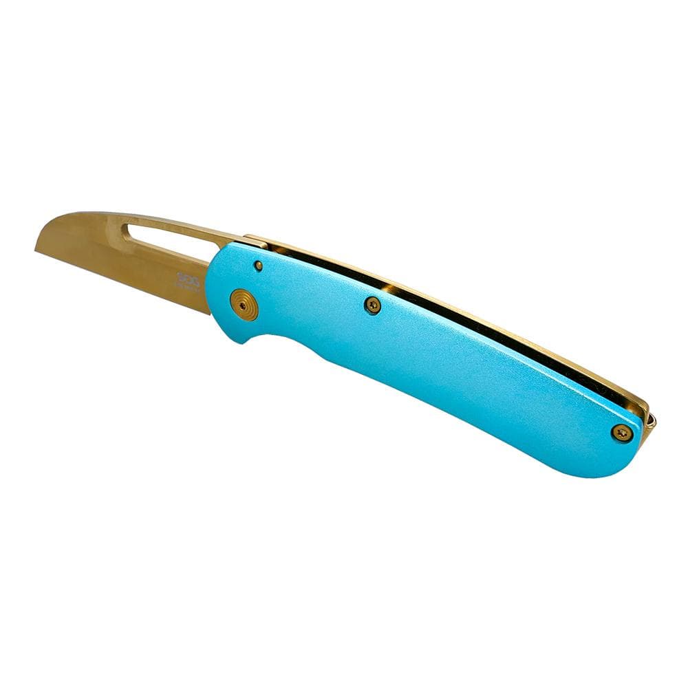 SOG Knives Escape FL Folding Knife 3" Sheepsfoot Blade Blue Gold