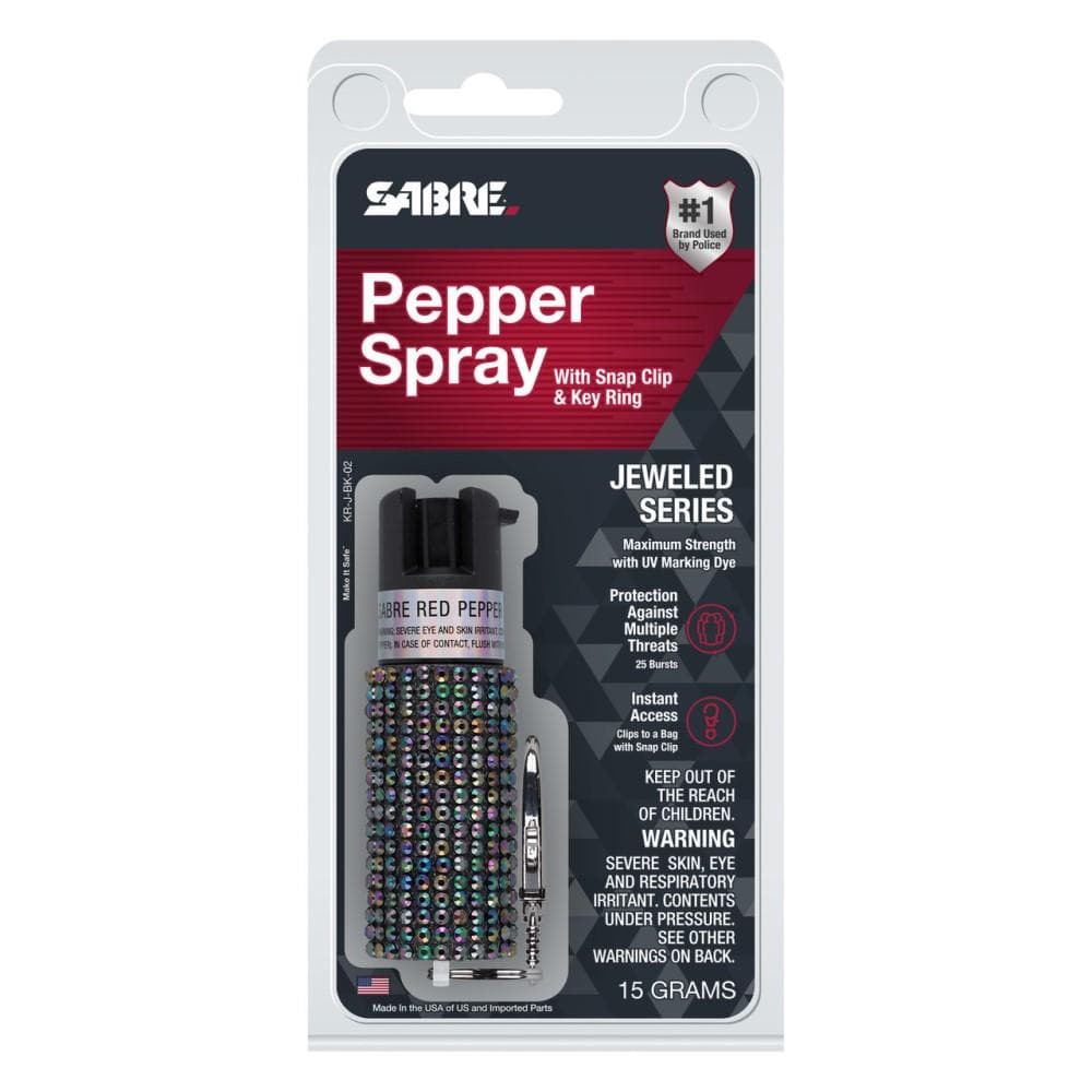 Sabre Jeweled Pepper Spray with Key Ring Silver