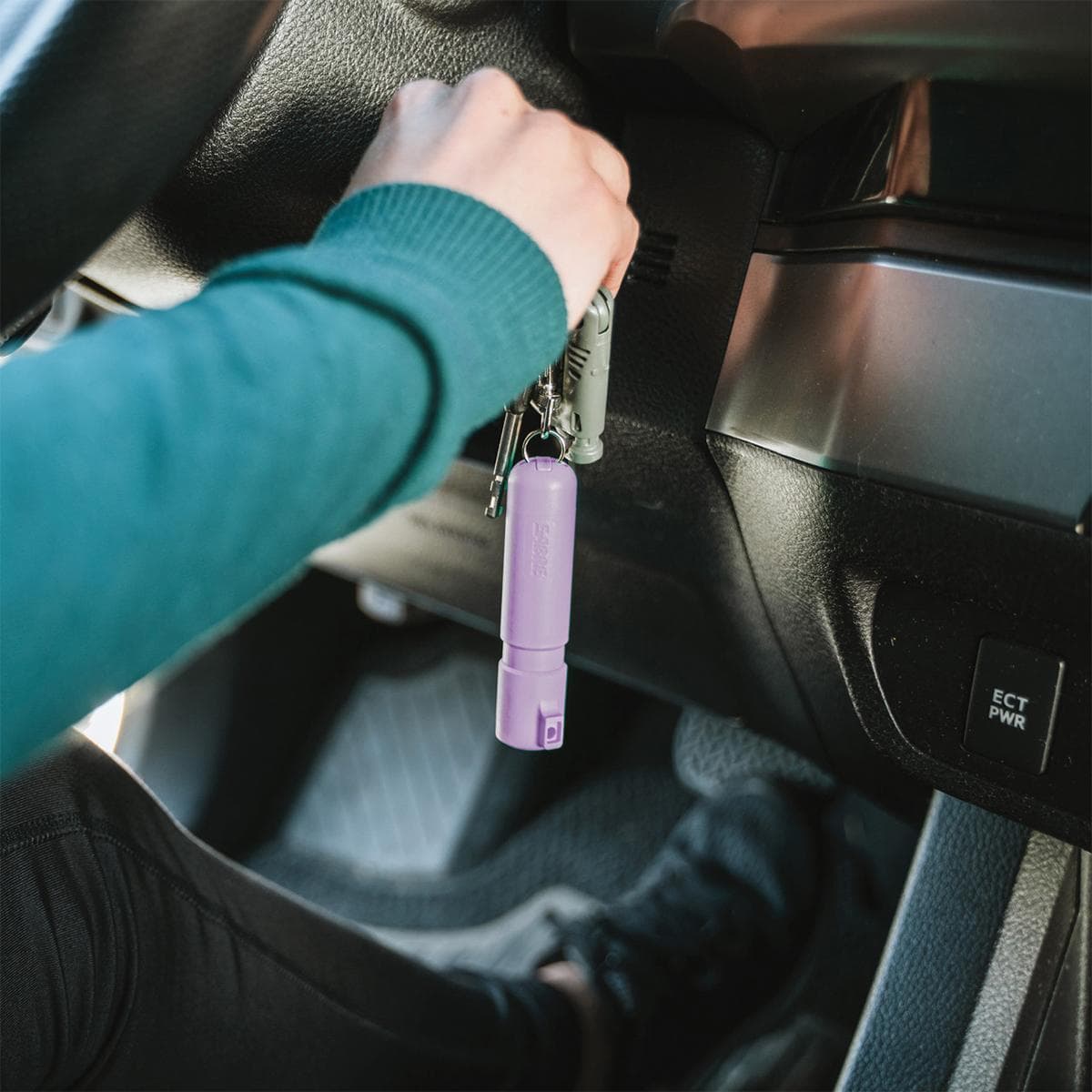 Sabre Mighty Discreet Pepper Spray with Snap Clip Keychain Lavender Clamshell