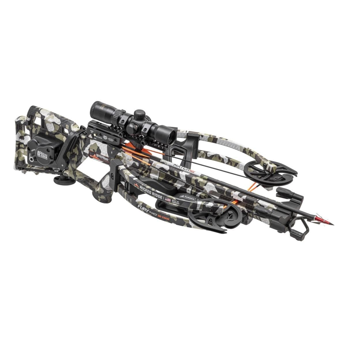 Wicked Ridge Fury 410 De-Cock Crossbow ACUdraw RangeMaster Pro Scope Camo