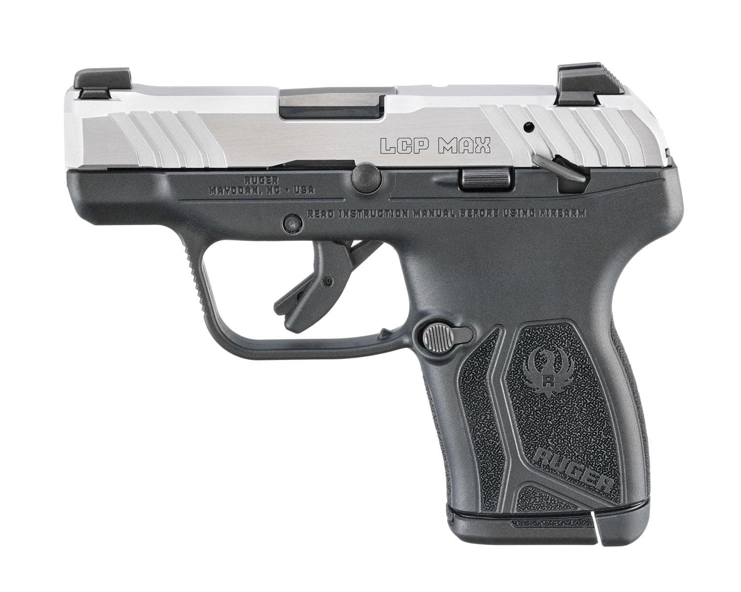 Ruger LCP MAX Handgun .380 Auto 10rd Magazine 2.80'' Black Oxide Barrel Loaded Chamber Indicator Stainless Slide/Black Grip Thumb Safety