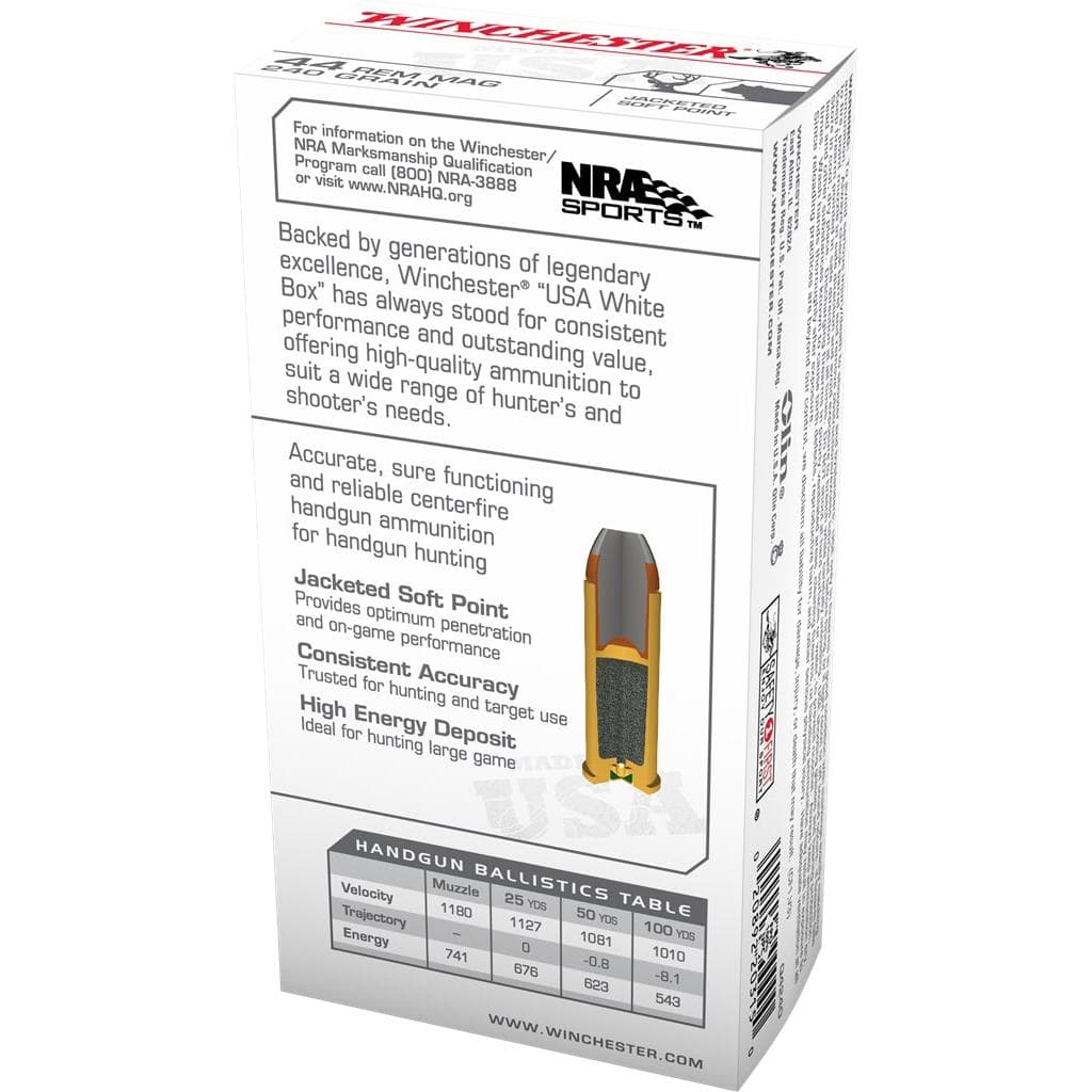 Winchester USA Handgun Ammunition .44 Mag 240 gr JSP 50/ct