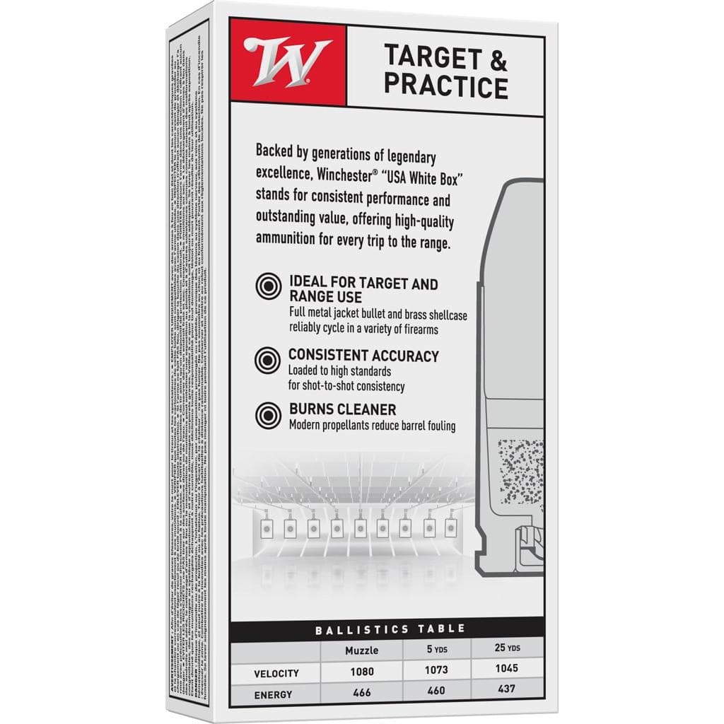 Winchester Target Handgun Ammunition 10mm Auto 180 gr. FMJ 1080 fps 50/ct