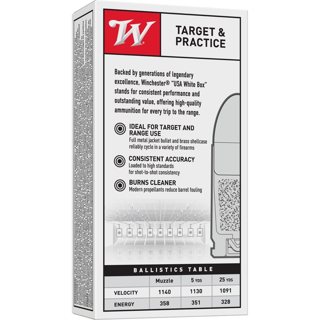 Winchester USA Handgun Ammunition 9mm Luger 124 gr. FMJ 1140 fps 50/ct