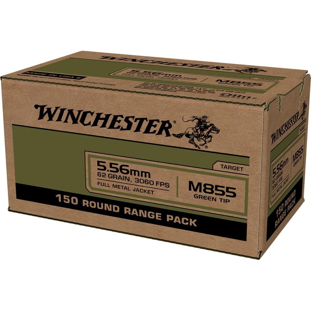 Winchester USA Lake City M855 Green Tip Rifle Ammunition 5.56mm 62 gr. FMJ 1255 fps 150/ct