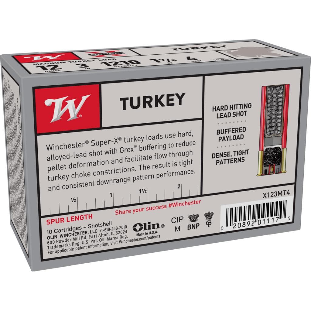 Winchester Super-X Turkey Loads Shotshells 12ga 3" 1-7/8 oz 1210 fps #4 10/ct