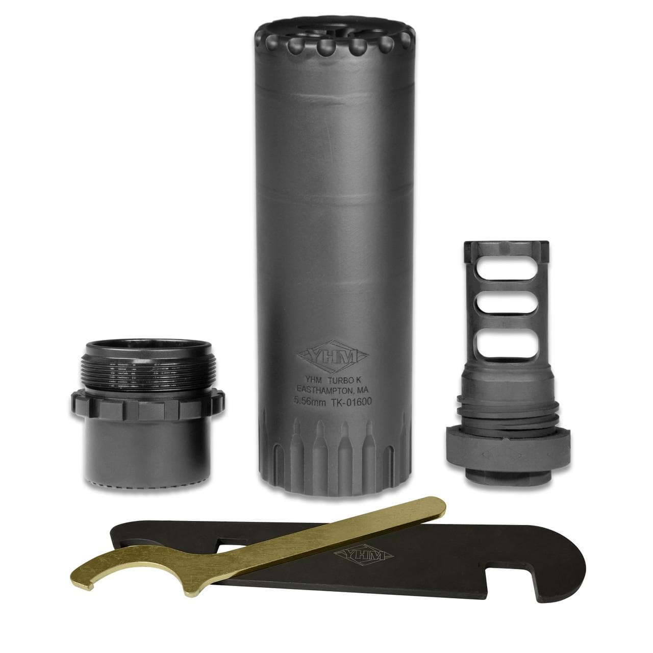 YHM Turbo K-RB 5.56mm QD Suppressor with Muzzle Brake 5.56mm Stainless Steel/Cobalt 6 Black 1/2x28
