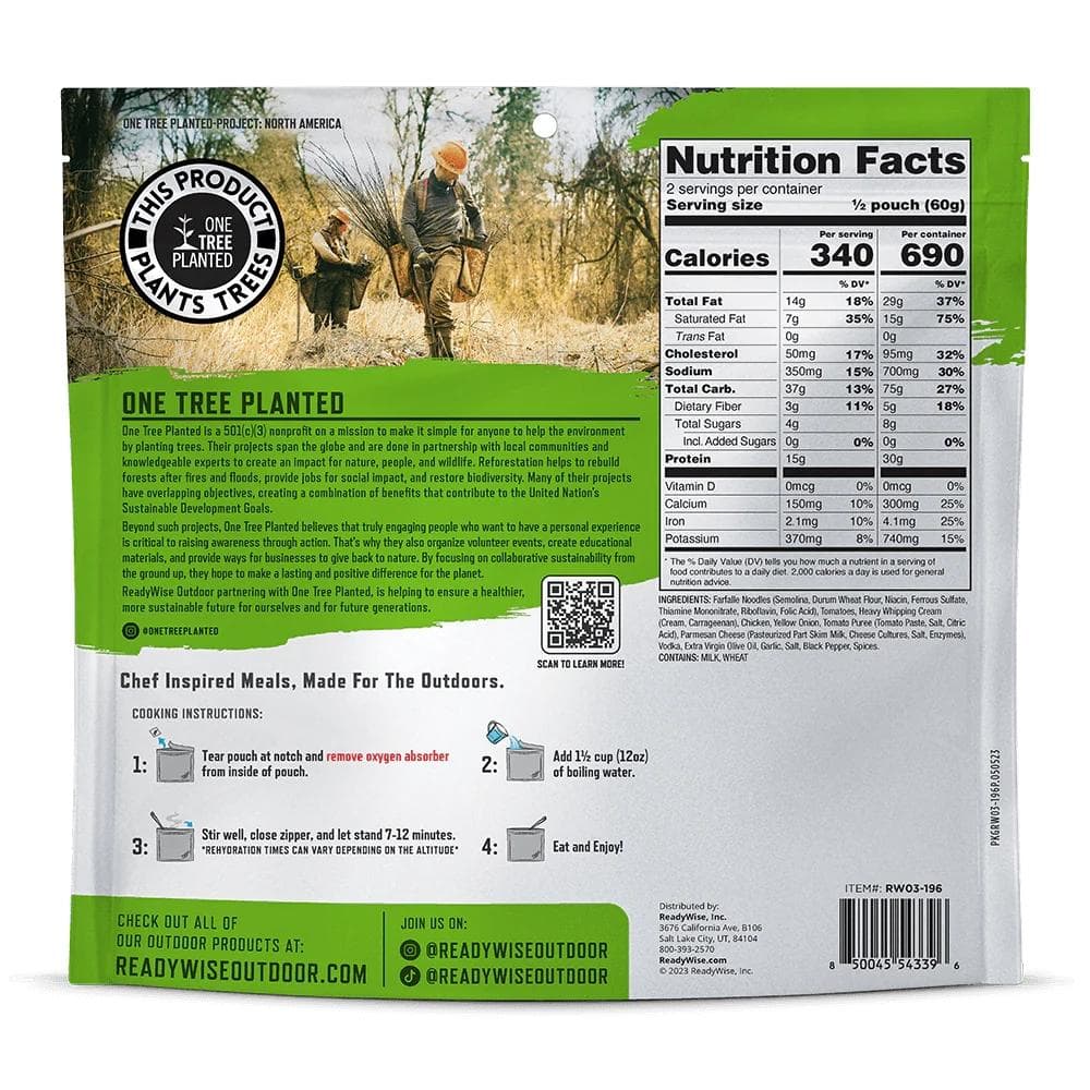 ReadyWise Outdoor Pro Meal Farfalle Alla Vodka with Chicken Single Pouch