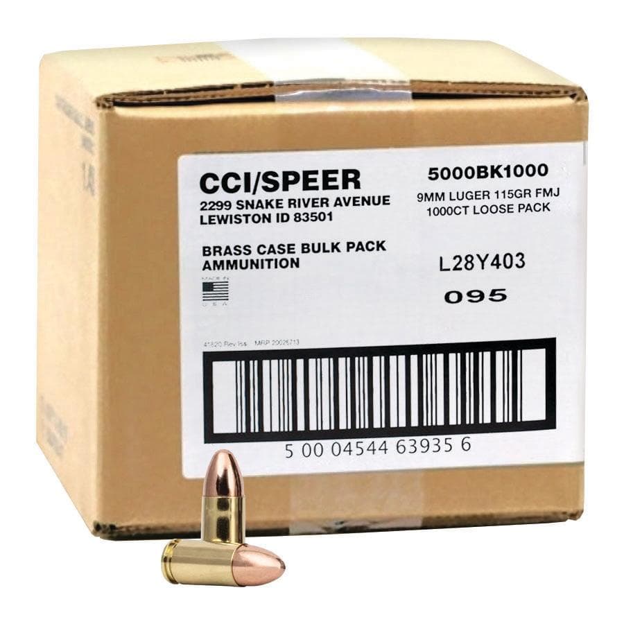 CCI Blazer Brass Handgun Ammunition 9mm Luger 115gr FMJ 1145 fps 1000/ct Loose Bulk Pack