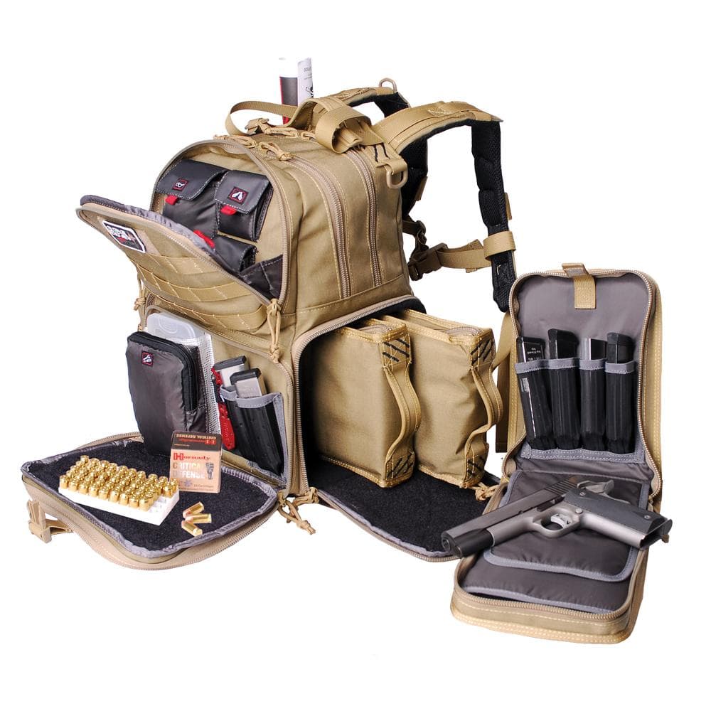 G-Outdoors GPS Tactical Range Backpack Holds 3 Handguns Tan