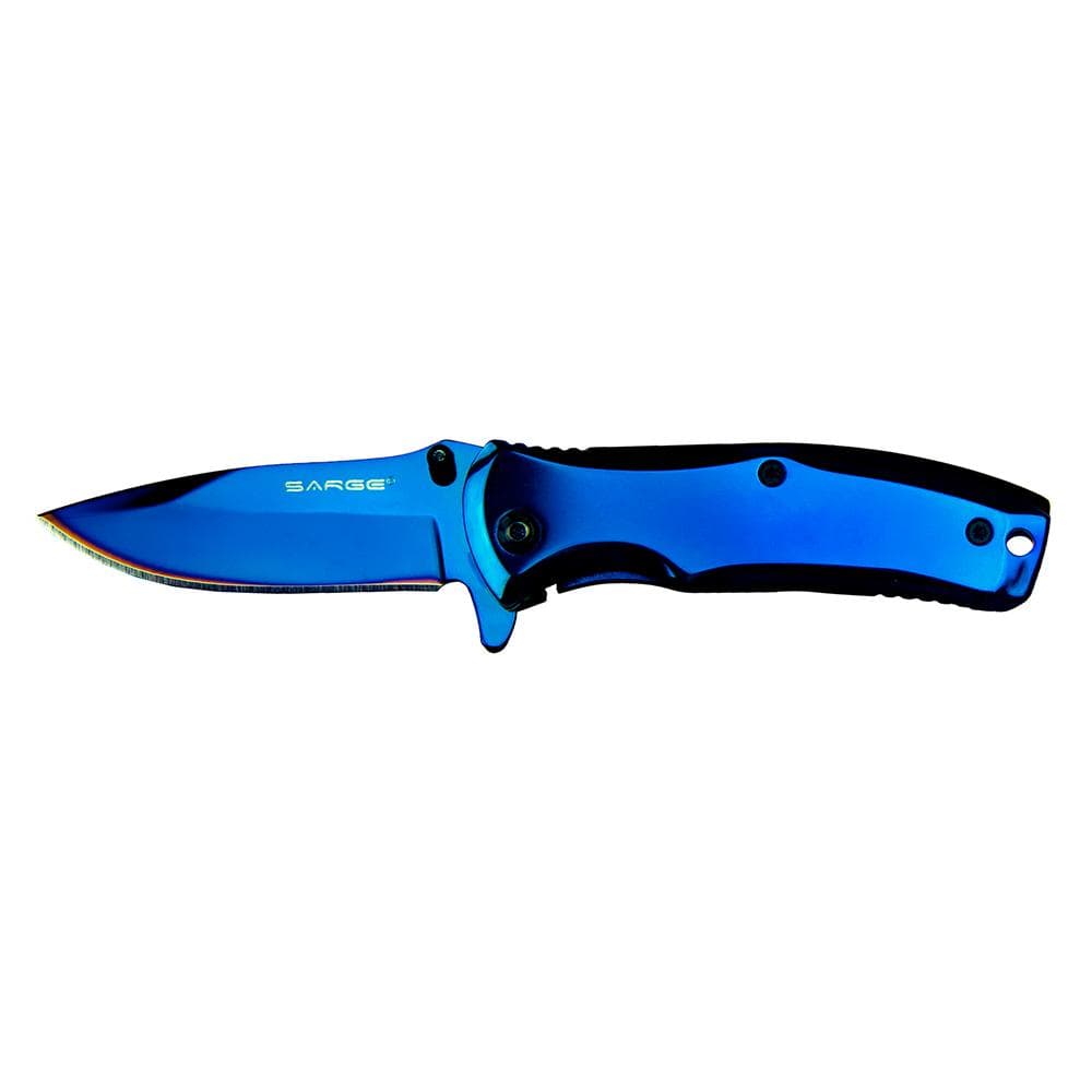Sarge Knives Phase Folding Knife 2-1/2" Drop Point Blade Blue Tin
