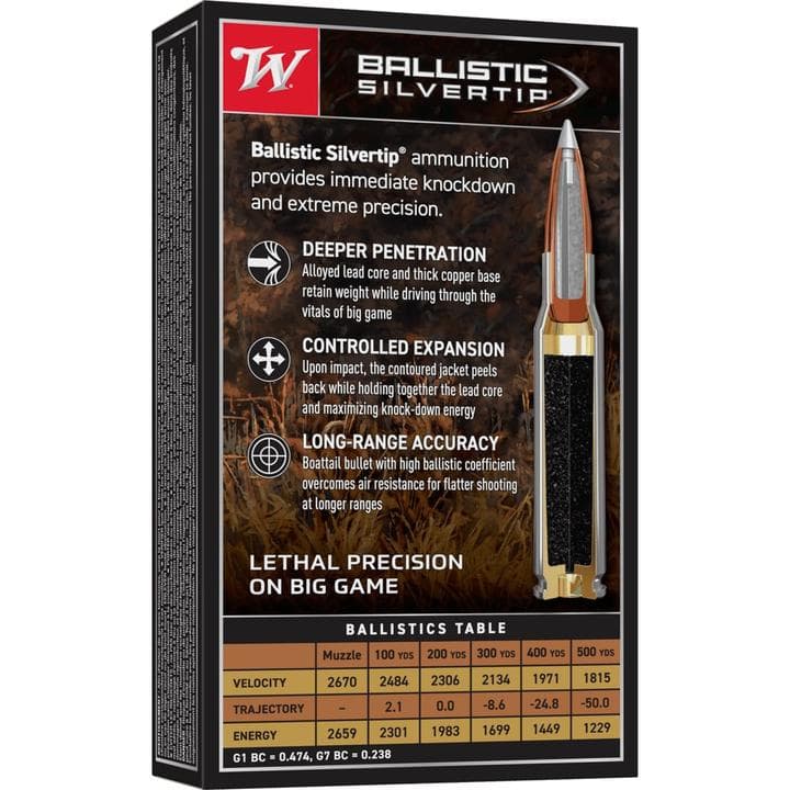 Winchester Ballistic Silvertip Rifle Ammunition .308 Win 168 gr. PT 2670 fps 20/ct