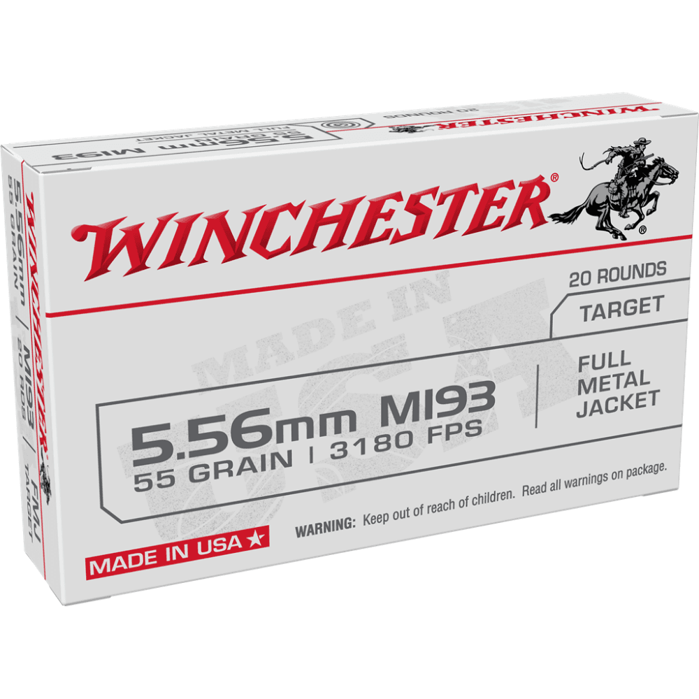 Winchester M193 Target Rifle Ammunition 5.56mm 55 gr. FMJ 3180 fps 20/ct