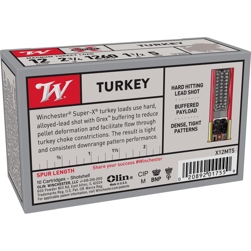 Winchester Super-X Turkey Shotshells 12 ga 2-3/4" 1-1/2 oz 1260 fps #5 10/ct