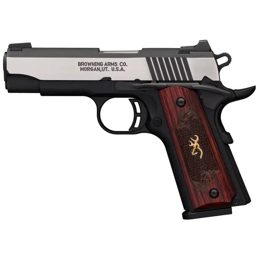 Browning 1911 380 Black Label Medallion Pro Handgun 380 ACP 8rd Magazine 3.625" Barrel Black with Silver Slide and Wood Grip Night Sights