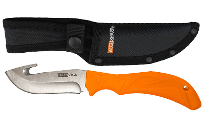 AccuSharp Gut-Hook Knife, Orange Handle, Stainless Steel Blade, Rubber Grip, Includes Sheath