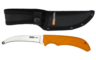 AccuSharp AccuZip Skinning Knife, Fixed Blade Knife, Orange Rubber Grip, Plain Edge, Blunt Point, 4" Stainless Steel Blade