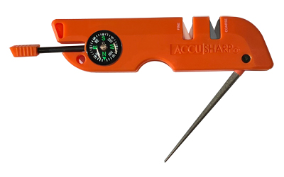 AccuSharp Outdoor Survival Tool, Orange, Multi-Tool, Tungsten Carbide Blades, (2)-Sharpening Slots, SOS Mirror, Compass, Fire-Starter