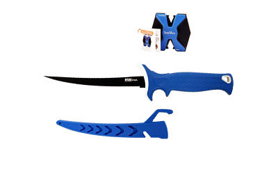 AccuSharp Fillet Knife, Fixed Blade Knife, Blue Non-Slip Grip, Plain Edge, 6.5" Stainless Steel Blade, Satin Finish, Protective Sheath