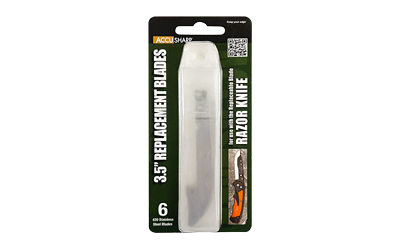 AccuSharp Razor Knife Replacement Blades, (6)-3.5" Stainless Steel Blades, Fits Replaceable Blade Razor Knife, Orange Blade Storage Case