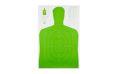 Action Target B-27E High Visibility Target, Fluorescent Green, Silhouette Cut Off Below Ring 7, 23"x35", 100 Per Box