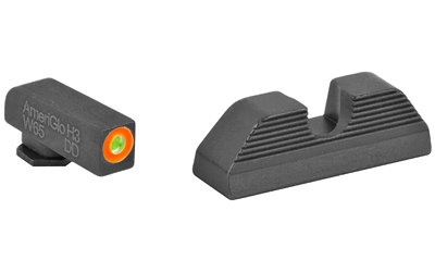 AmeriGlo Sight, Fits GLOCK 17/19/22/23/24/26/27/33/34/35/37/38/39, Green Tritium Orange Outline Front, Black Serrated Round Notch Rear — photo 2