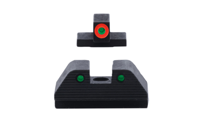 AmeriGlo Trooper, Night Sight, For Smith & Wesson M&P M2.0, Green Front with Orange Outline, Green with Black Outline Serrated SQ Rear, Matte Finish
