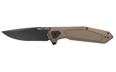 Real Avid RAV-3, Folding Knife, Plain Edge, Matte Finish, Black and Tan, Aluminum Handle, 3.25" Blade Length, 7.75" Overall Length, Liner Lock