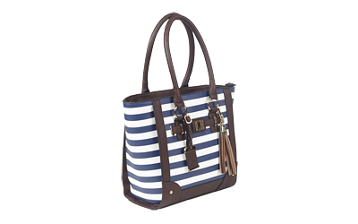 Bulldog Cases Tote Purse Holster, Fits Most Small Autos, Navy Blue and White Stripe Color, Leather