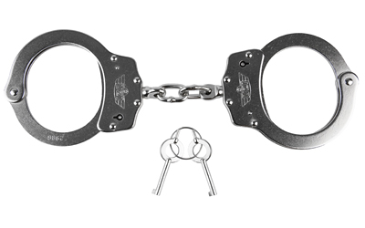 Caliber Gourmet Uzi Handcuffs, Chain Connection, Double Locking, Silver, Includes 2 Keys